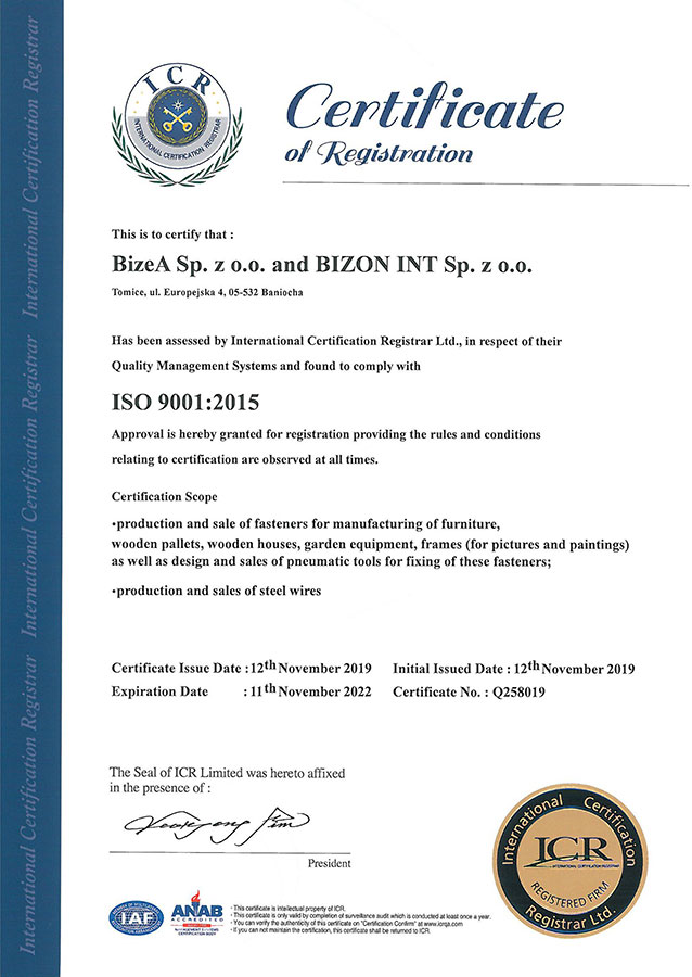 Certyfikat jakości PN-EN ISO 9001:2000
